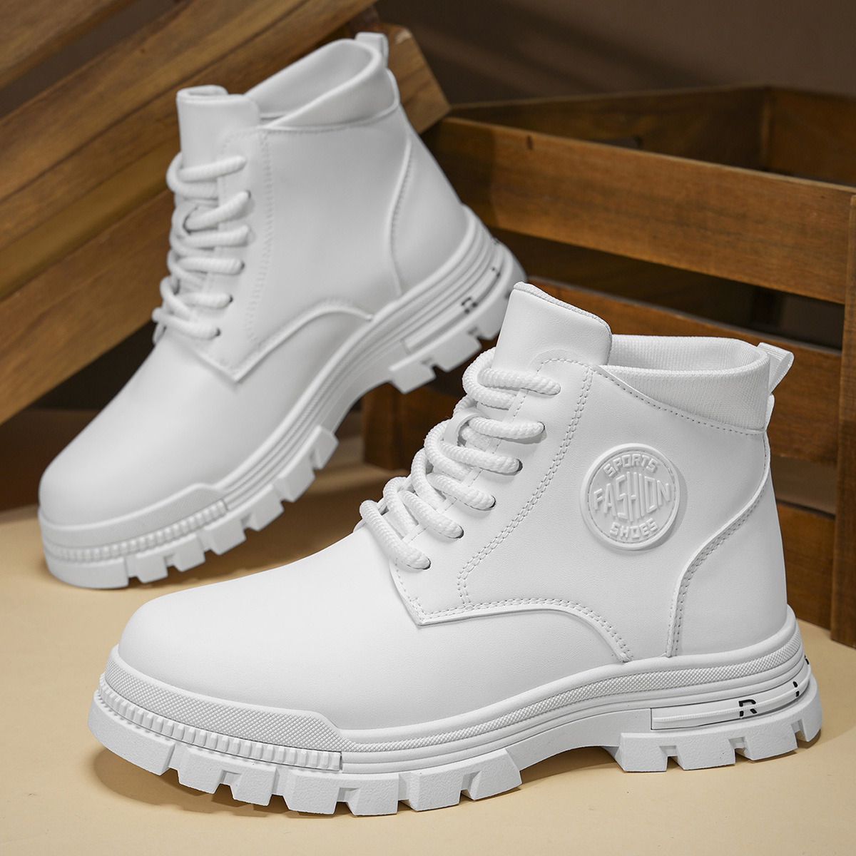 Men'S Shoes No Laces - Men's Fashionable All-Season White Motorcycle Boots