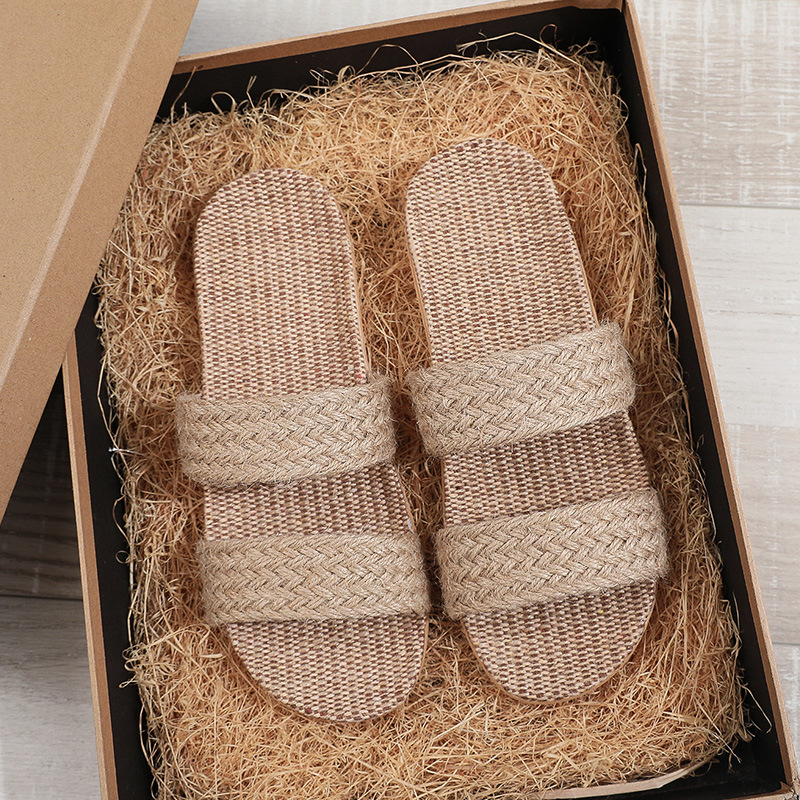 Men Shoes Size To Women - Women Indoor Slippers Home Flax Slides